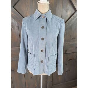 Alfred Dunner Jacket Women's Size 8P Blue Button Front Quilted Trim Corduroy